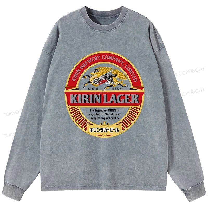 Tokyo-Tiger Kirin Ichiban Beer Logo Japan Washed Long Sleeve T-Shirt