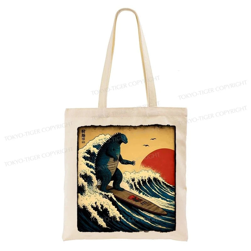 Tokyo-Tiger The Great Wave Godzilla Tote Bag