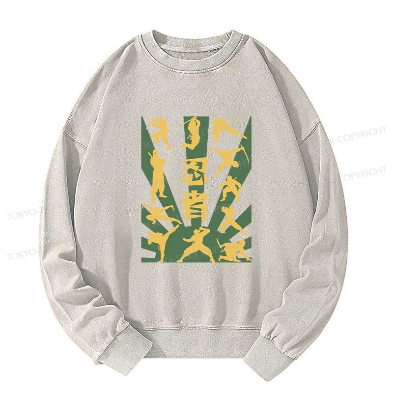 Tokyo-Tiger Japanese Ninja Print Washed Sweatshirt