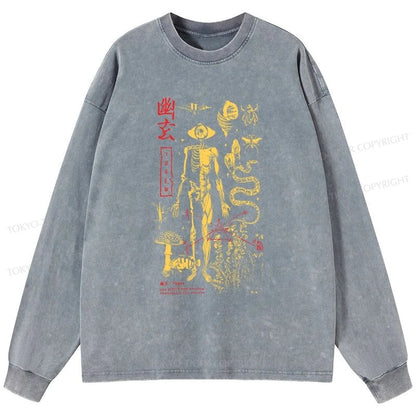 Tokyo-Tiger Spooky Ghost Japanese Washed Long Sleeve T-Shirt