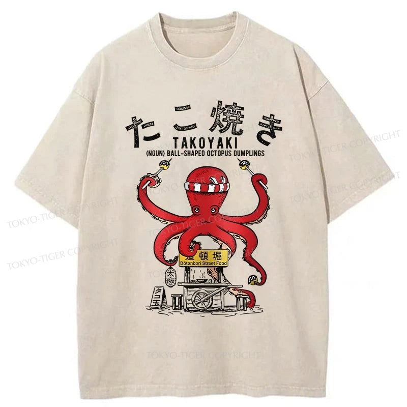 Tokyo-Tiger Takoyaki Octopus Balls Washed T-Shirt