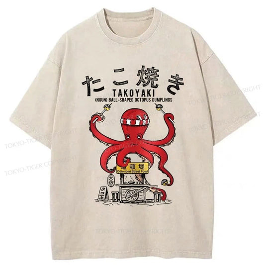 Tokyo-Tiger Takoyaki Octopus Balls Washed T-Shirt