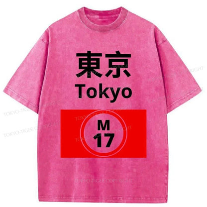 Tokyo-Tiger Tokyo Train Station Sign Washed T-Shirt