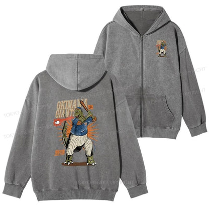 Tokyo-Tiger OKINAWA GIANTS Dinosaur Washed Zip Hoodie