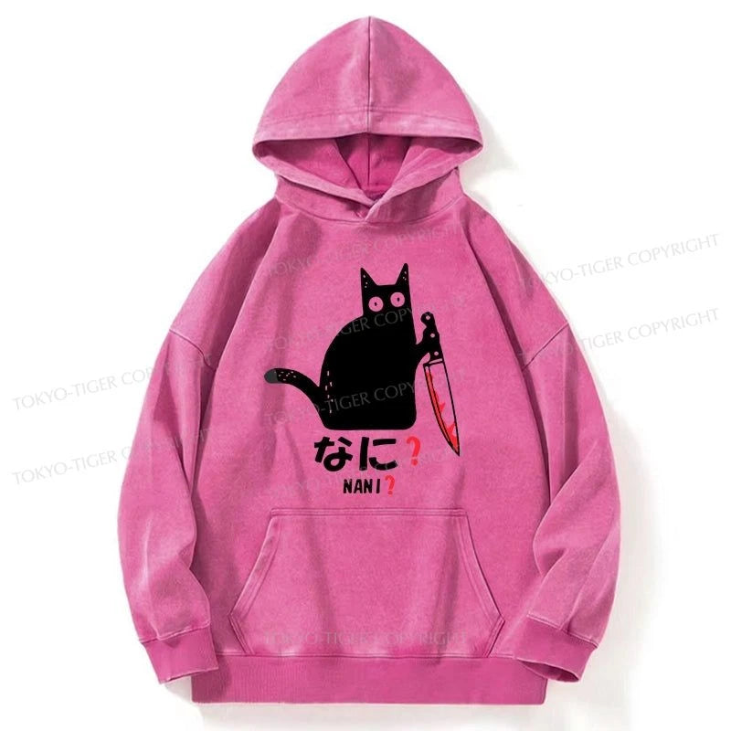 Tokyo-Tiger A Puzzled Cat Holding A Knife Washed Hoodie