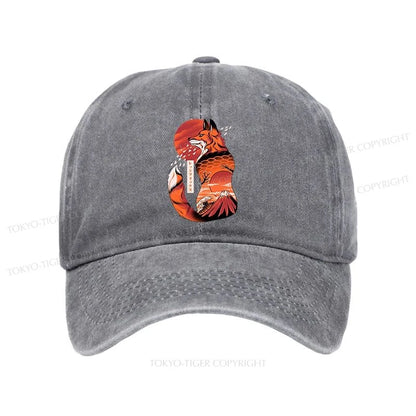 Tokyo-Tiger Japanese Fox KitsuneTattoo Washed Cap