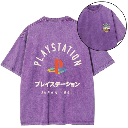 Tokyo-Tiger PlayStation Logo Japan Front Back Washed T-Shirt