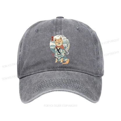 Tokyo-Tiger Samurai Shiba Dog Japanese Washed Cap