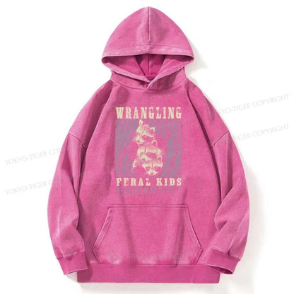 Tokyo-Tiger Wrangling Feral Raccoon Kids Washed Hoodie