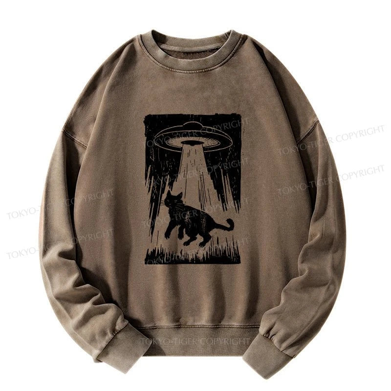 Tokyo-Tiger Cat Kidnapped By Aliens Washed Sweatshirt