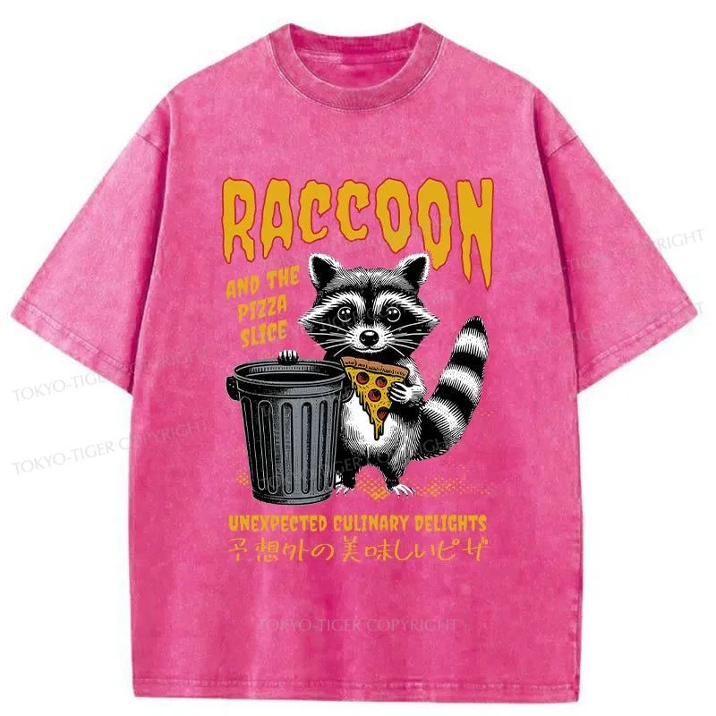 Tokyo-Tiger Raccoons Eat Pizza Washed T-Shirt