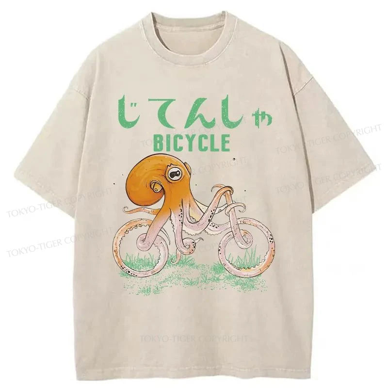 Tokyo-Tiger Octopus Bike Japanese Washed T-Shirt