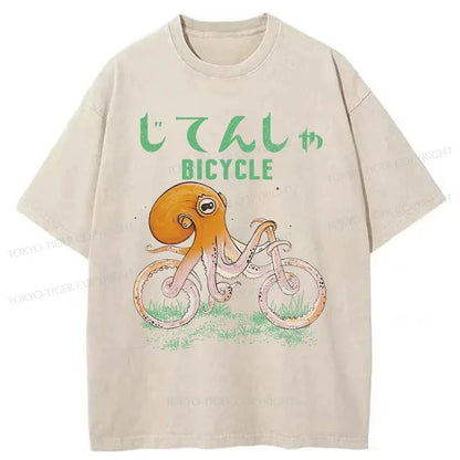 Tokyo-Tiger Octopus Bike Japanese Washed T-Shirt