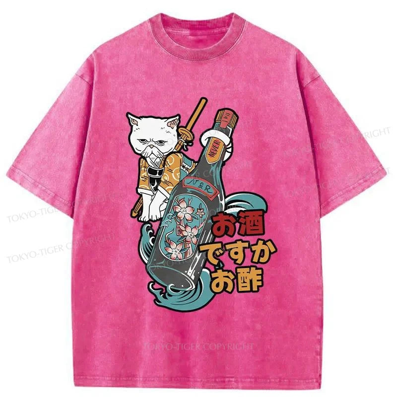 Tokyo-Tiger Cat And Wine Washed T-Shirt