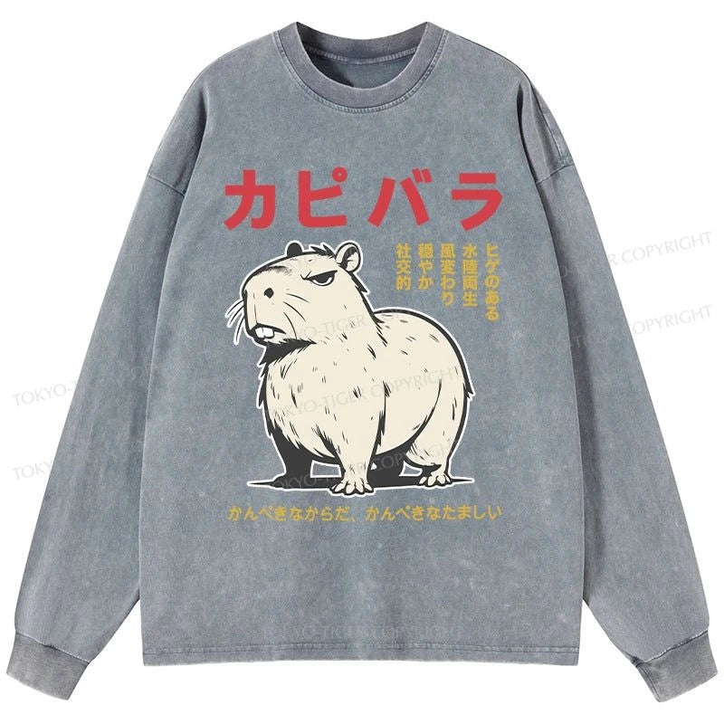 Tokyo-Tiger Angry Capybara Japan Washed Long Sleeve T-Shirt