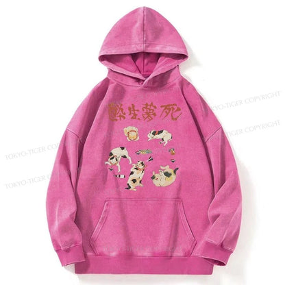 Tokyo-Tiger Drunken Cats Washed Hoodie