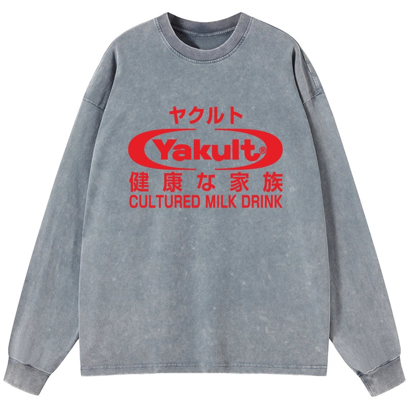 Tokyo-Tiger Yakult Logo Washed Long Sleeve T-Shirt