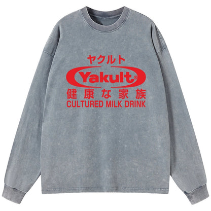 Tokyo-Tiger Yakult Logo Washed Long Sleeve T-Shirt