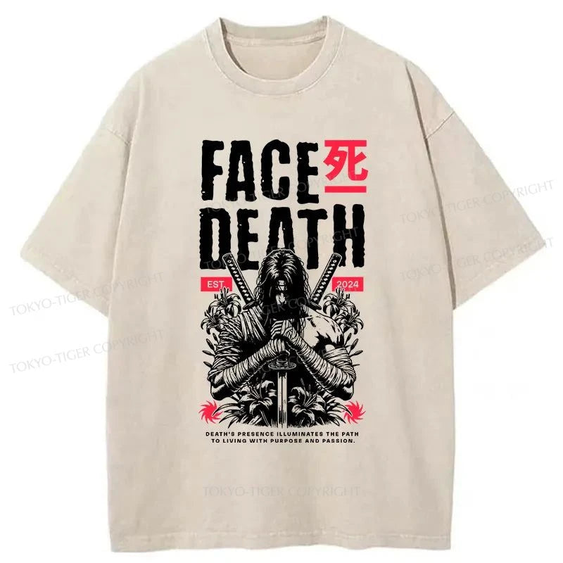 Tokyo-Tiger Samurai Face Death Japanese Washed T-Shirt