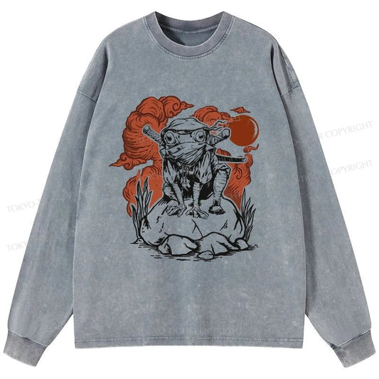 Tokyo-Tiger Ninja Frog Japanese Washed Long Sleeve T-Shirt