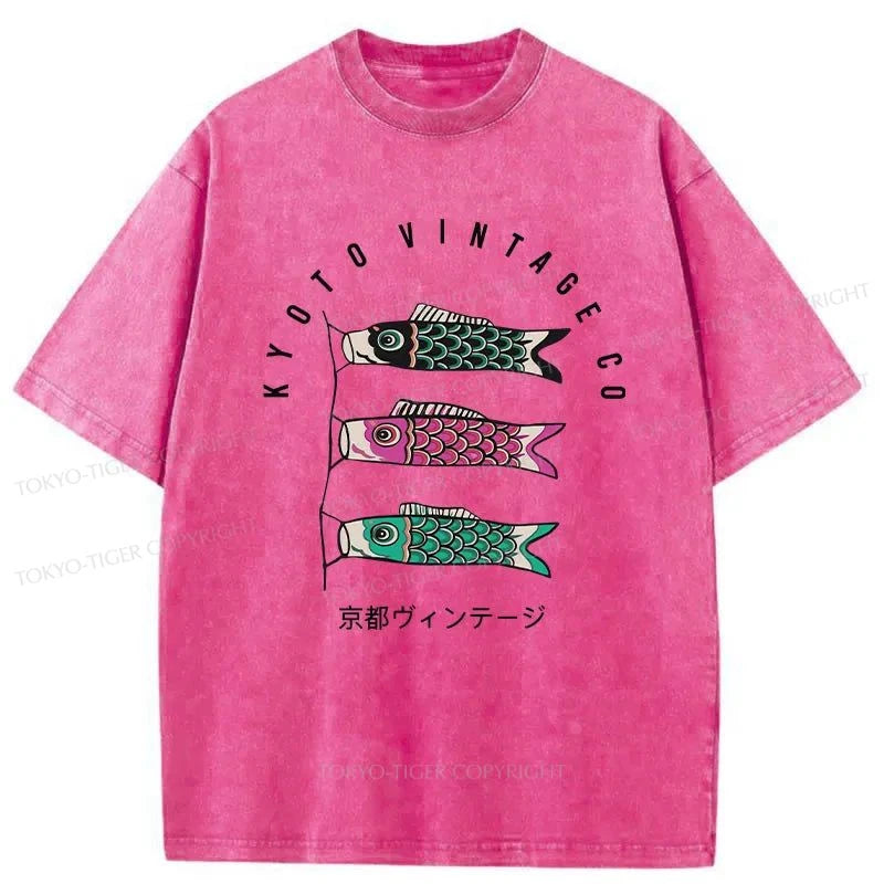 Tokyo-Tiger Carp Flag Japanese Washed T-Shirt