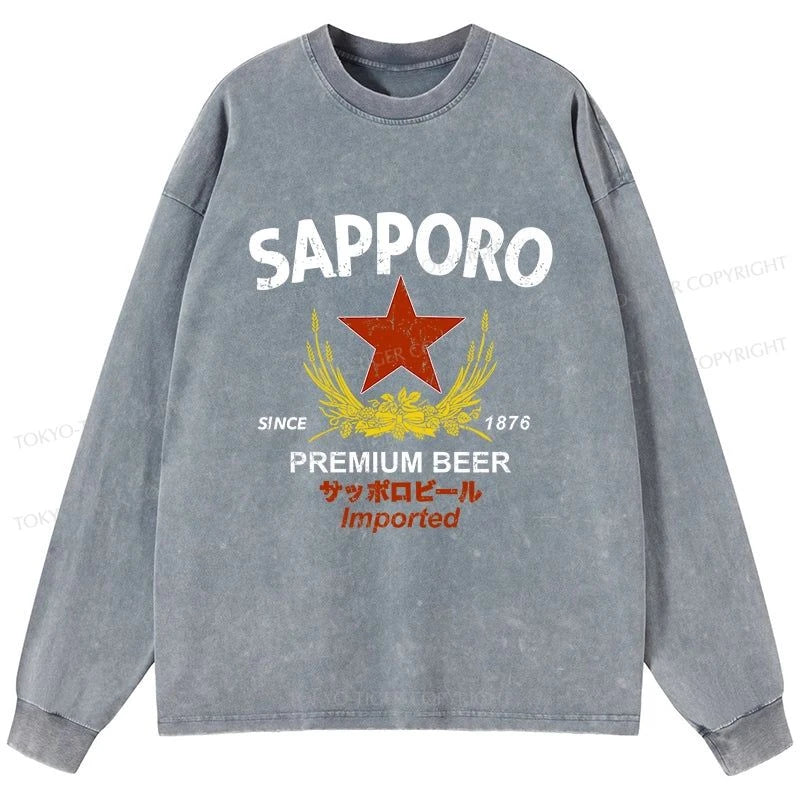 Tokyo-Tiger Sapporo Beer Essential Washed Long Sleeve T-Shirt