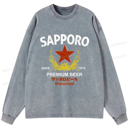 Tokyo-Tiger Sapporo Beer Essential Washed Long Sleeve T-Shirt