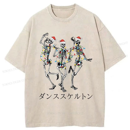 Tokyo-Tiger Skeleton Dancing Christmas Washed T-Shirt