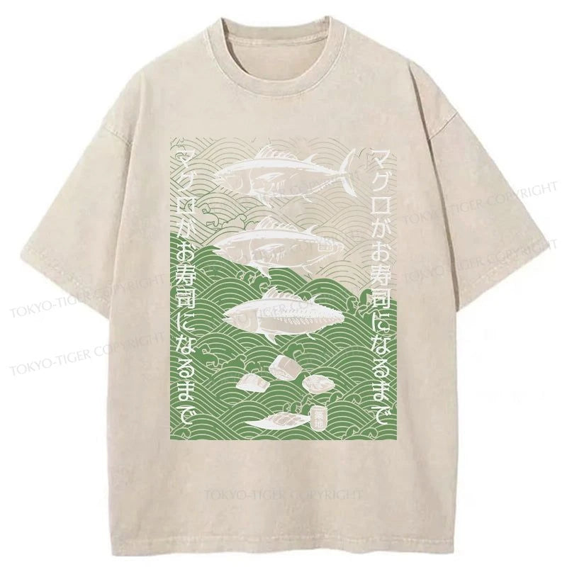 Tokyo-Tiger How Tuna Becomes Sushi Washed T-Shirt