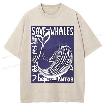 Tokyo-Tiger Save The Whales Japanese Washed T-Shirt