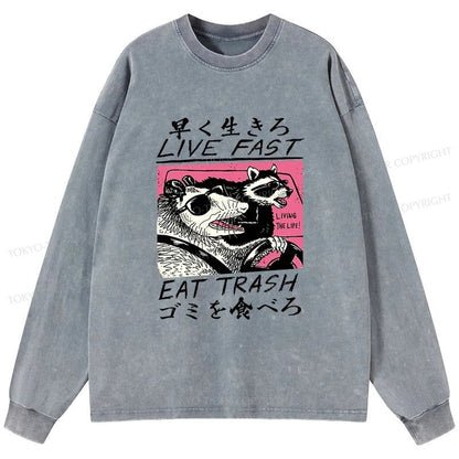 Tokyo-Tiger Live Fast Eat Trash Washed Long Sleeve T-Shirt