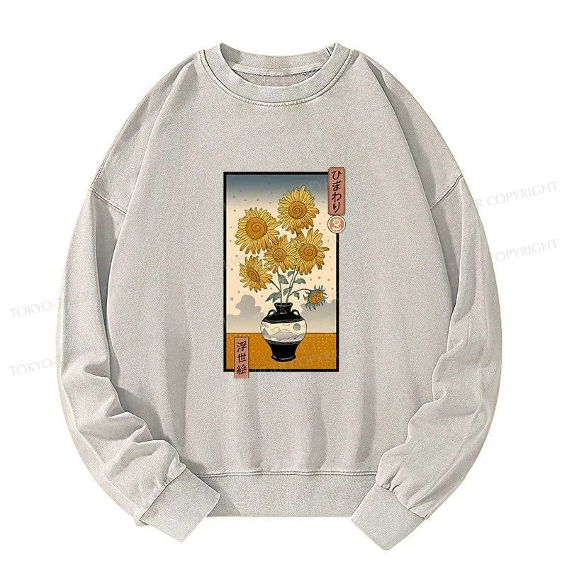 Tokyo-Tiger Sunflowers Ukiyo-e Washed Sweatshirt