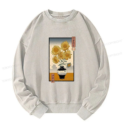 Tokyo-Tiger Sunflowers Ukiyo-e Washed Sweatshirt