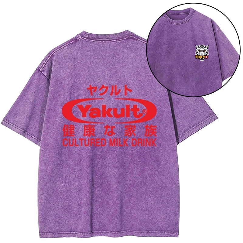 Tokyo-Tiger Yakult Logo Front Back Washed T-Shirt