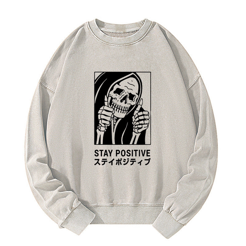 Tokyo-Tiger Stay Positive Skeleton Washed Sweatshirt