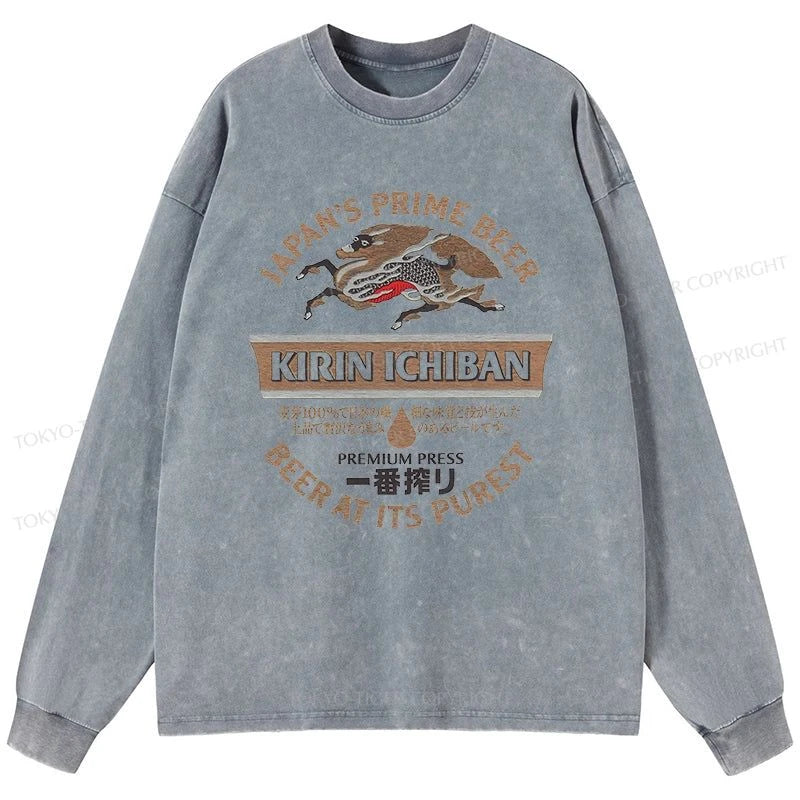 Tokyo-Tiger Kirin Ichiban Beer Japan Washed Long Sleeve T-Shirt