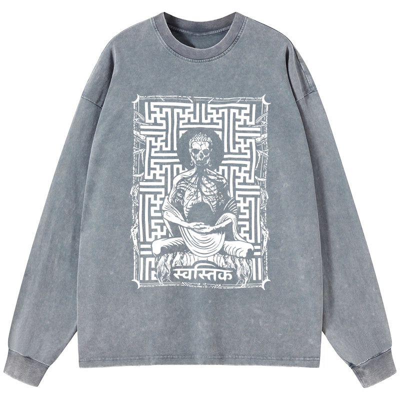 Tokyo-Tiger Sayagata Buddha Graphic Washed Long Sleeve T-Shirt