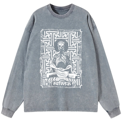 Tokyo-Tiger Sayagata Buddha Graphic Washed Long Sleeve T-Shirt