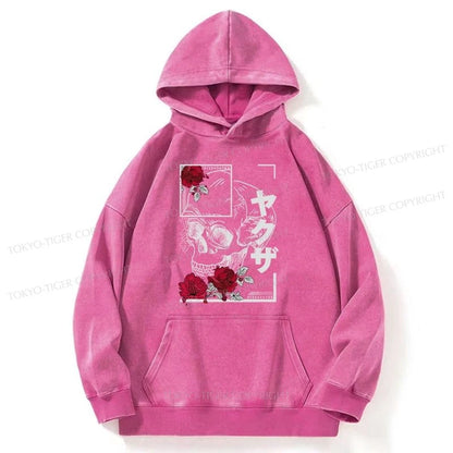 Tokyo-Tiger Skull Roses Japanese Aesthetic Washed Hoodie