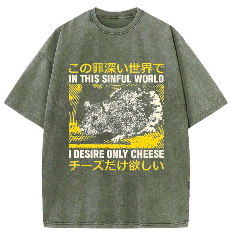 Tokyo-Tiger I Desire Only Cheese Rat Washed T-Shirt