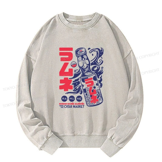 Tokyo-Tiger Ramune Print Japanese Washed Sweatshirt