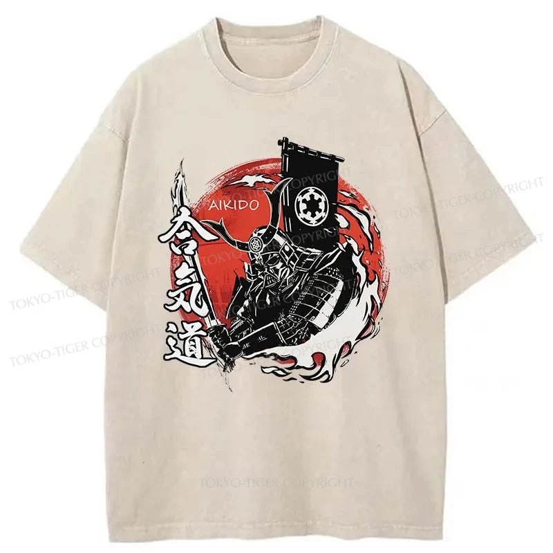 Tokyo-Tiger Samurai And Aikido Washed T-Shirt