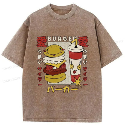 Tokyo-Tiger Burger And Soda Japanese Washed T-Shirt