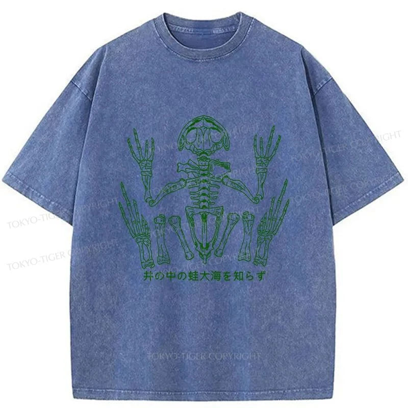 Tokyo-Tiger Frog Skeleton Japanese Washed T-Shirt