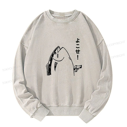 Tokyo-Tiger Fish Hold Up Gun Washed Sweatshirt