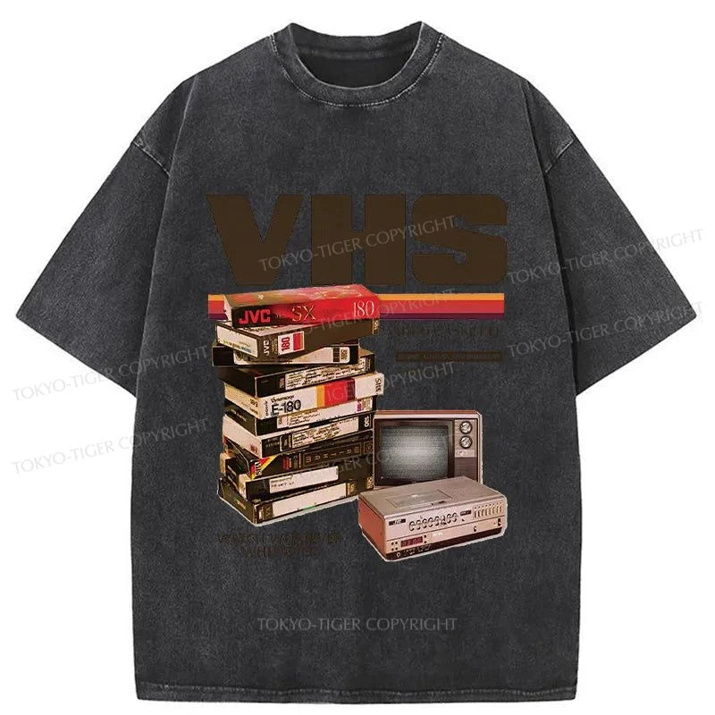 Tokyo-Tiger Vintage VHS Tapes Japanese Washed T-Shirt