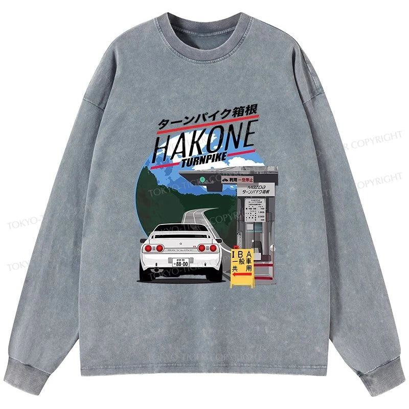 Tokyo-Tiger Hakone Nissan Skyline R32 JDM Washed Long Sleeve T-Shirt