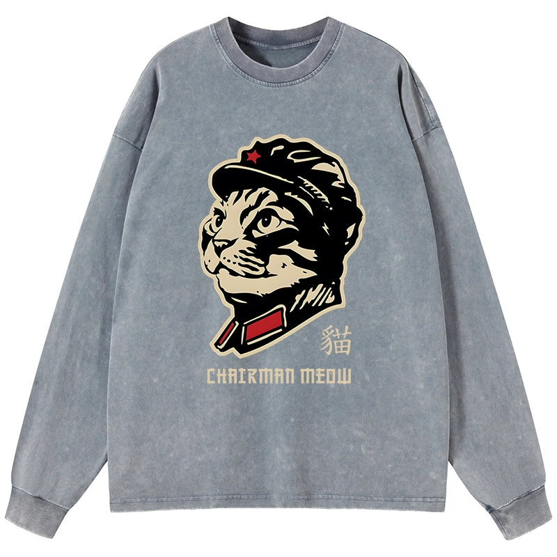 Tokyo-Tiger Chinese Spirit Cat Washed Long Sleeve T-Shirt