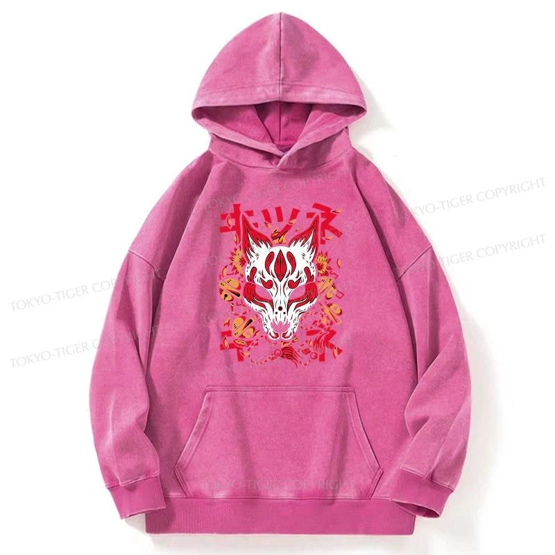 Tokyo-Tiger Japanese Kitsune Mask Washed Hoodie