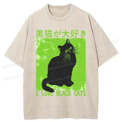 Tokyo-Tiger I Love Black Cats Washed T-Shirt